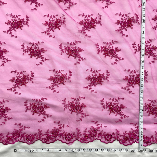 Beaded Lace Fabric - Fuchsia Beaded Embroidered Lace, 51" Width (1 Yard)