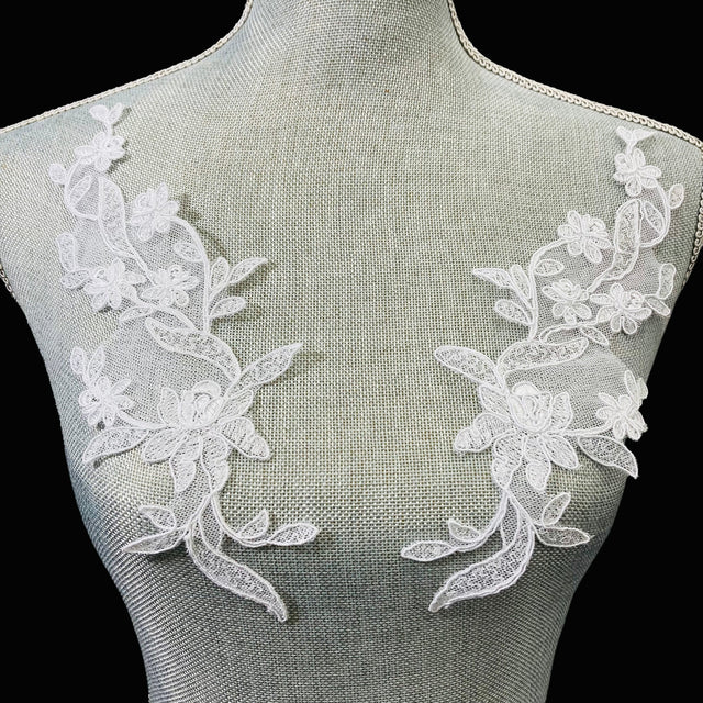 Corded Floral Applique Mesh Lace Ivory
