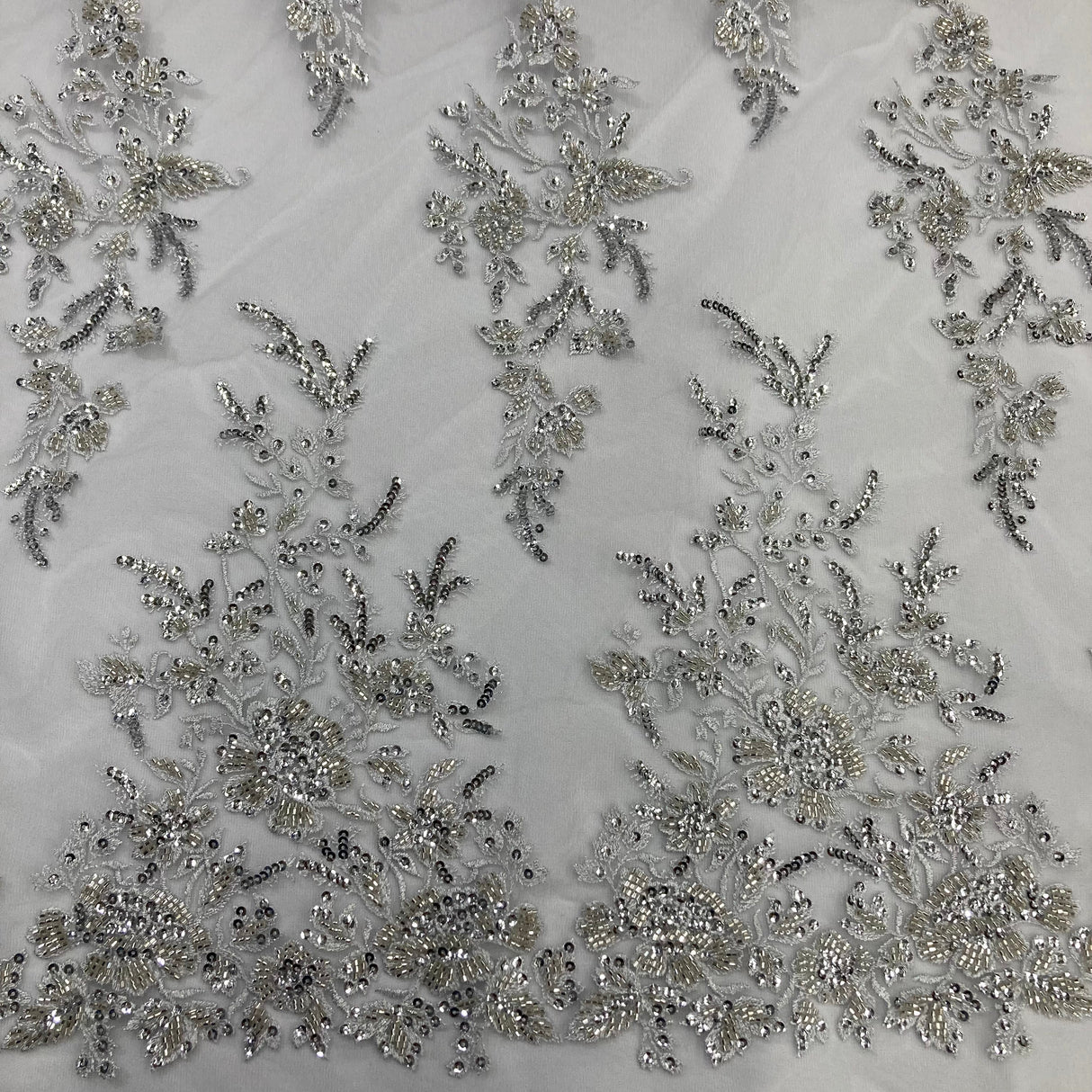 Beaded Sequined Lace Fabric 100% Polyester Net Mesh 52"