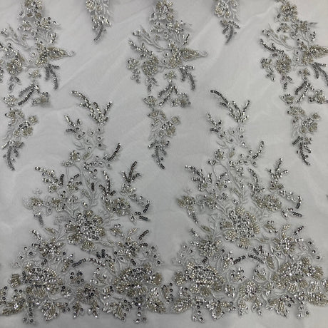Beaded Sequined Lace Fabric 100% Polyester Net Mesh 52"