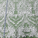 1 Yard Elegant Corded Bridal Lace Fabric Embroidered on 100% Polyester Net Mesh White