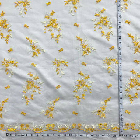 Beaded Lace Fabric Embroidered On 100 Percent Polyester Net Mesh - Yellow, Lilac, Brown/Orange, 54" Width (1 Yard)