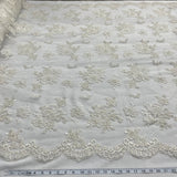 Beaded Lace Fabric Embroidered On 100 Percent Polyester Net Mesh - Ivory With Silver, White With Silver, 54" Width (1 Yard)