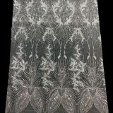 1 Yard Elegant Beaded Lace Fabric Embroidered on 100% Polyester Net Mesh White