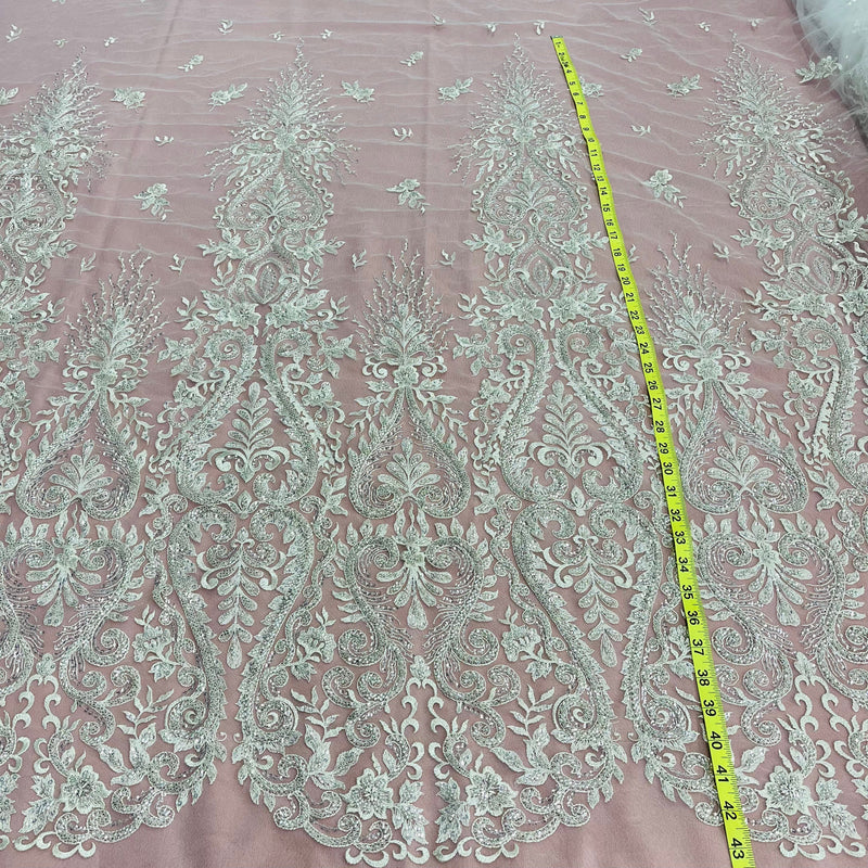 Beaded Lace Fabric Embroidered on Polyester Net Mesh