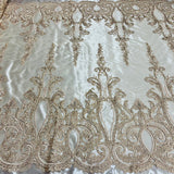 1 Yard Beaded Lace Fabric Embroidered on 100% Polyester Net Mesh – 50" Wide