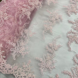 Corded Bridal Lace Fabric on Polyester Net Mesh