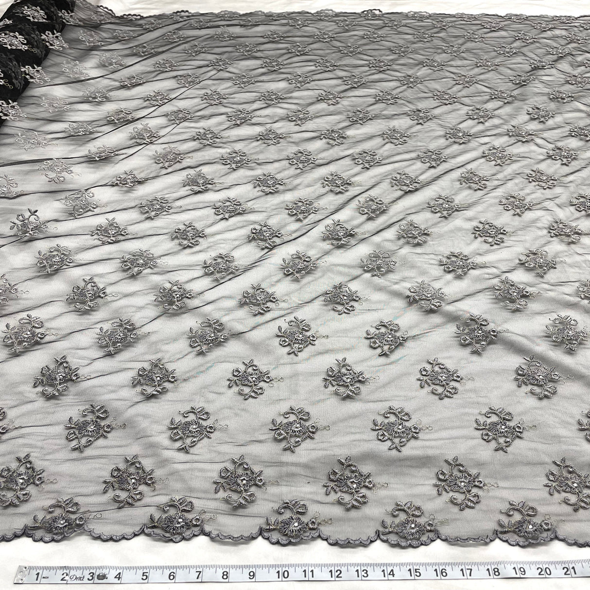 Beaded Lace Fabric on Polyester Net Mesh 52"