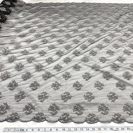Beaded Lace Fabric on Polyester Net Mesh 52"