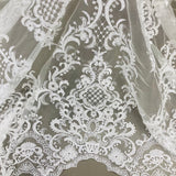 1 Yard Exquisite Beaded Lace Fabric Embroidered on 100% Polyester Net Mesh White