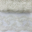 Corded Double Sided Lace Trimming 100 Percent Polyester Fabric - Embroidered Net Mesh, Ivory With Silver, 5" Width (1 Yard)
