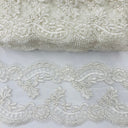 Corded Double Sided Lace Trimming 100 Percent Polyester Fabric - Embroidered Net Mesh, Ivory With Silver, 5" Width (1 Yard)