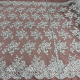 1 Yard Ivory Corded Bridal Lace Fabric Embroidered on Polyester Net Mesh 51 Inch Width
