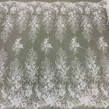 1 Yard Elegant Beaded Lace Fabric White