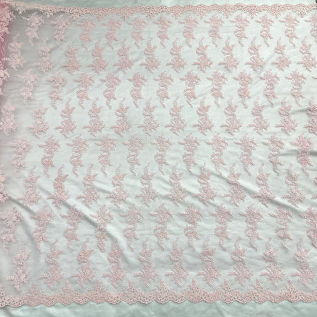 Corded Bridal Lace Fabric - Embroidered Polyester Net Mesh, Approximately 54" Width (1 Yard)