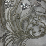 Beaded Lace Fabric Silver Mesh