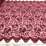 Beaded Corded Bridal Lace Fabric Wine 54"