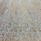 Beaded Lace Fabric on Polyester Net Mesh