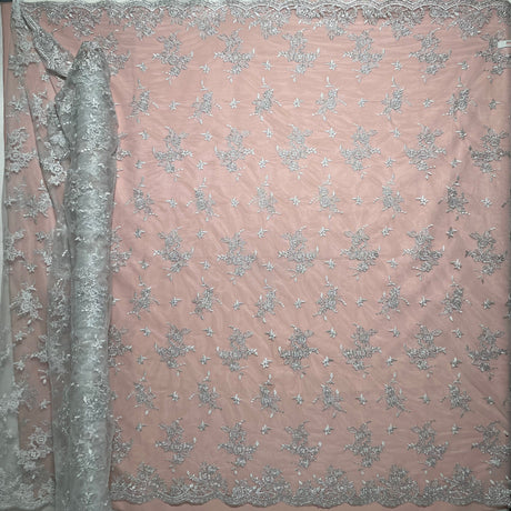 Corded Bridal Lace Fabric on Polyester Net Mesh