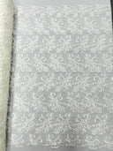 Estrella Corded Flowers Embroider With Sequins Mesh Lace Fabric - Floral Embroidered, Double Scallop, 50-54" Width, 36" Length (1 Yard)