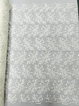 Estrella Corded Flowers Embroider With Sequins Mesh Lace Fabric - Floral Embroidered, Double Scallop, 50-54" Width, 36" Length (1 Yard)