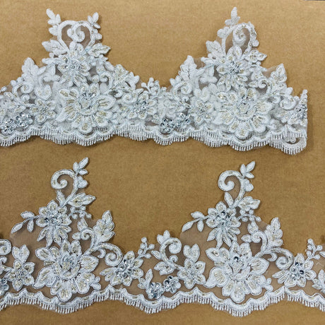 Beaded Corded Floral Lace Trim 6"