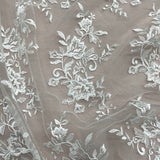 1 Yard Corded Bridal Lace Fabric Embroidered on 100% Polyester Net Mesh – 53"