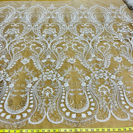 Beaded Lace Fabric on Polyester Net Mesh