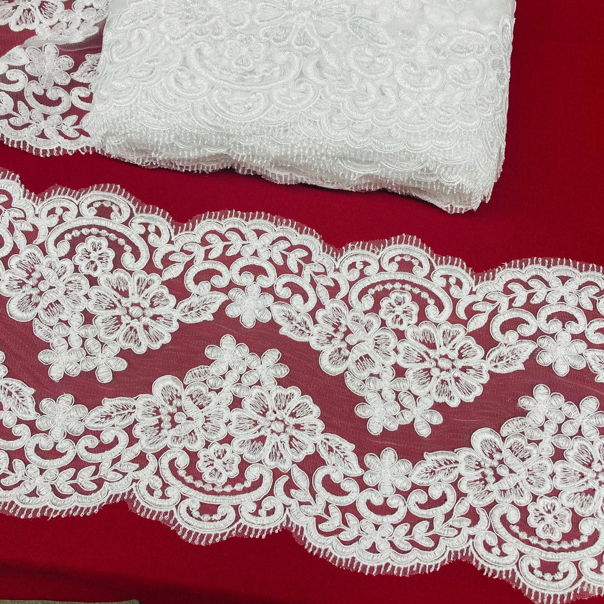Corded Embroidered Lace Trimming 100% Polyester Net Mesh 10"