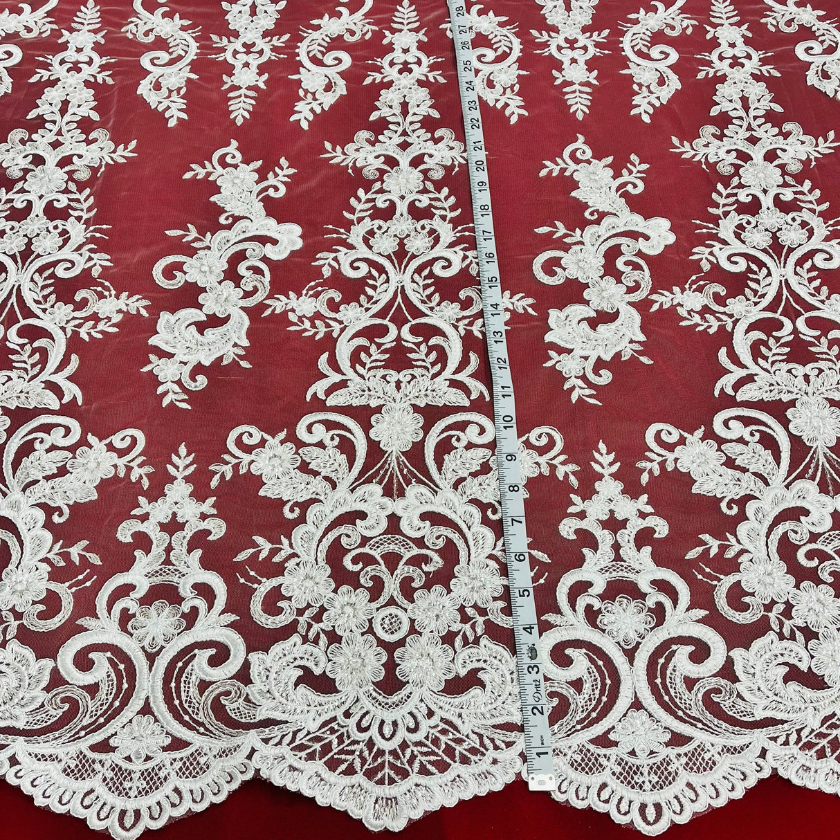 Ethereal Elegance Beaded Corded Bridal Embroidered Lace Polyester Fabric - White, Gold, Ivory, Silver, Rose Gold, 54" Width (1 Yard)