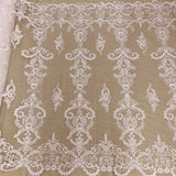1 Yard Beaded & Corded Bridal Lace Fabric Embroidered on 100% Polyester Net Mesh