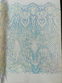 Sea Shell Sequin Damask Polyester Fabric - Iridescent Sequin Damask, 54" Width (1 Yard)