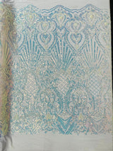Sea Shell Sequin Damask Polyester Fabric - Iridescent Sequin Damask, 54" Width (1 Yard)