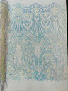 Sea Shell Sequin Damask Polyester Fabric - Iridescent Sequin Damask, 54" Width (1 Yard)
