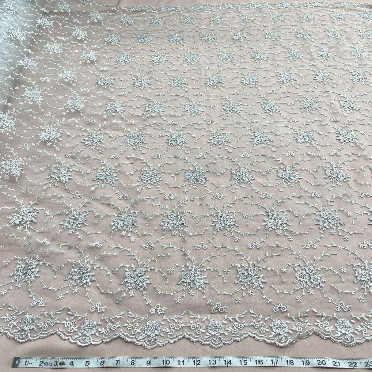 1 Yard Silver Corded Bridal Lace Fabric Embroidered on Polyester Net Mesh for Wedding and Evening Dresses – 52"