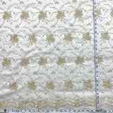 1 Yard - Corded Bridal Lace Fabric Embroidered on 100% Polyester Net Mesh - Ivory - 52"