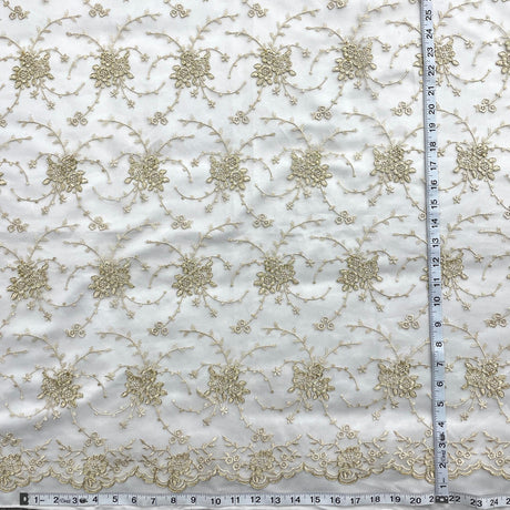 1 Yard - Corded Bridal Lace Fabric Embroidered on 100% Polyester Net Mesh - Ivory - 52"
