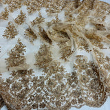 Beaded Corded Lace Fabric Metallic Scallops