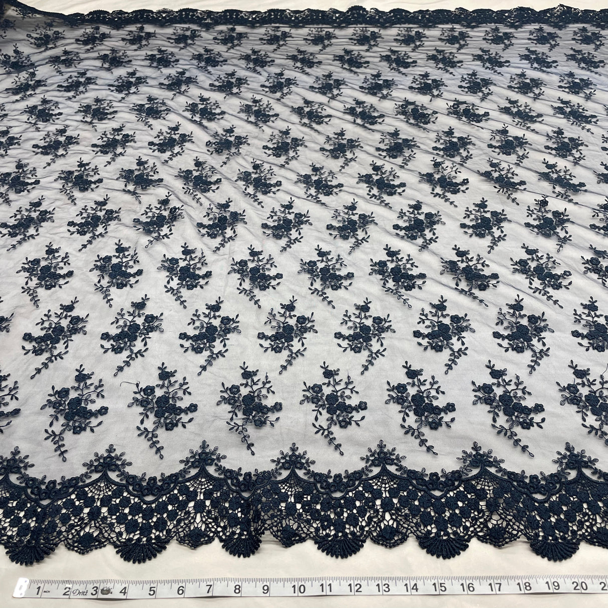 Embroidered Lace Fabric on Polyester Net Mesh