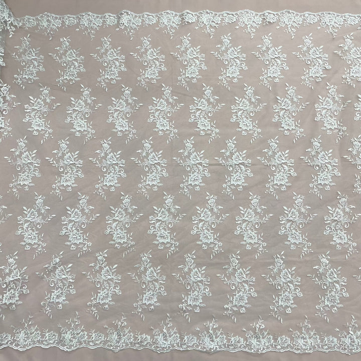 1 Yard Premium Corded Embroidered Bridal Lace Fabric for Elegant Dresses White