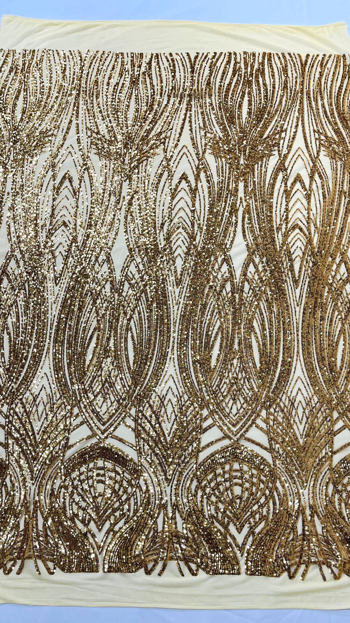 Feather Damask Shiny Sequin Design 4 Way Stretch Mesh Fabric - Iridescent Sequin Embroidered Mesh, 48-50" Width, 36" Length (1 Yard)