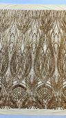 Feather Damask Shiny Sequin Design 4 Way Stretch Mesh Fabric - Iridescent Sequin Embroidered Mesh, 48-50" Width, 36" Length (1 Yard)
