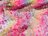 3D Butterfly Metallic Design Polyester Fabric - Metallic Butterfly Embroidery, Mesh Lace, 58" Width (1 Yard)