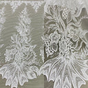 Beaded Sequined Lace Fabric - Embroidered 100 Percent Polyester Net Mesh, Gold, 50" Width (1 Yard)