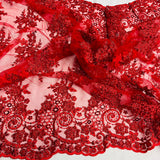 1 Yard Beaded and Corded Bridal Lace Fabric Embroidered on Polyester Net Mesh