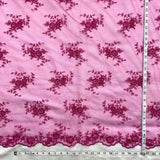 Beaded Lace Fabric Fuchsia Embroidered Mesh