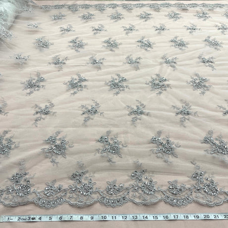 Beaded Corded Bridal Lace Mesh