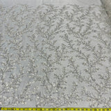 Beaded 3D Floral Lace Fabric Ivory Silver