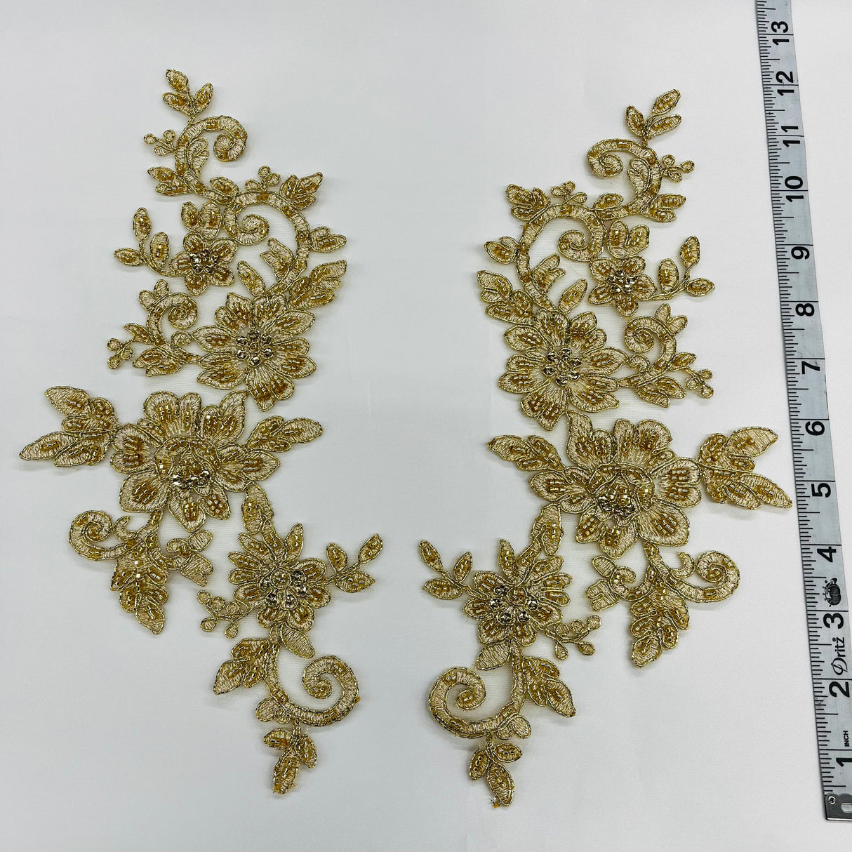 Beaded Corded Floral Lace Applique on Polyester Net Mesh