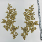 Beaded Corded Floral Lace Applique on Polyester Net Mesh